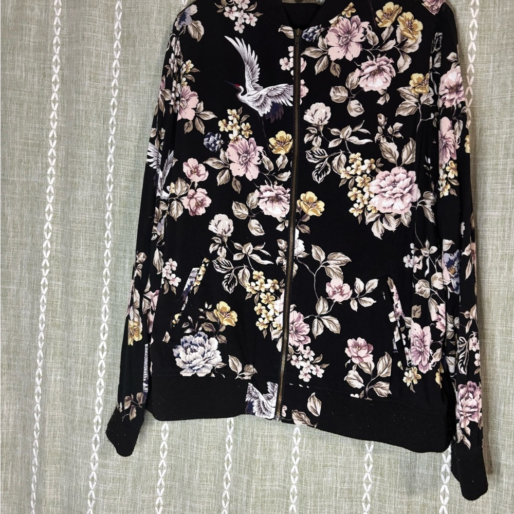 Torrid Black and Pink Floral Bomber Jacket